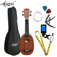 Aiersi 21 Inch Full Set Ukelele Mahogany 4 String Guitar Soprano Pine Gecko Ukulele With Bag Strap String Capo Tuner Picks