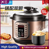 [in stock] Midea WCS5025 electric pressure cooker household intelligent 4L/5L high-pressure rice cooker double container Official 2-4-6 people