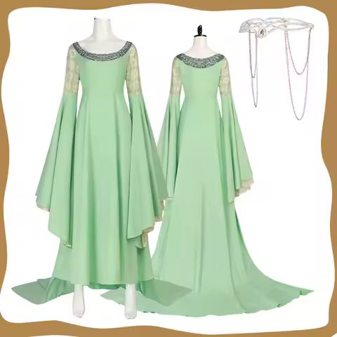 Arwen Undomiel Cosplay Women Green Dress Necklace Costume Roleplay Movie Disguise Outfits Adult Fema
