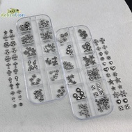 [DelicationS] 60Pcs/12 Grids Mixed 3D Punk Silver Heart Cross Metal Manicure Nail Decoration Retro D