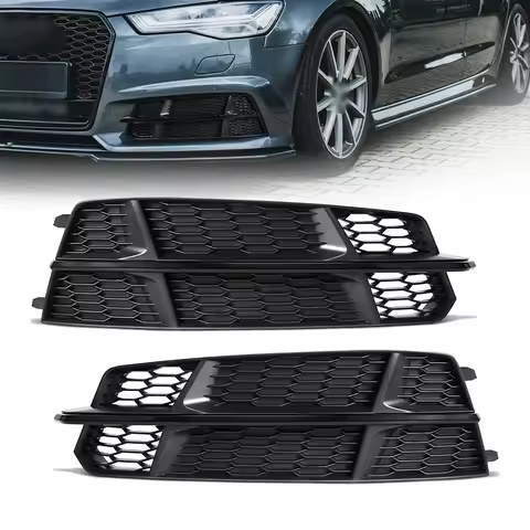 2pcs Car Front Bumper Light Cover For Audi A6 C7 A6L S-Line 2015 2016 2017 2018 Fog Lamp Honeycomb H