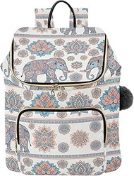 Elephants Boho Woman Quilted Backpack, Medium Size Womens Fashion Backpack 15L