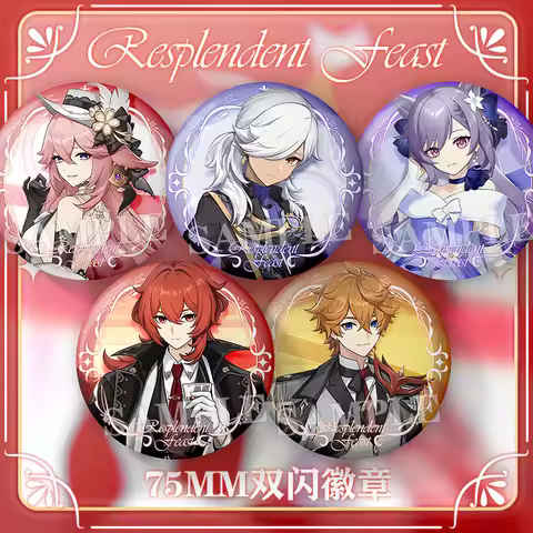 Genshin Impact Badge 75MM Resplendent Feast Series Yuan Shen Brooch Game Goods Collection Big Badges