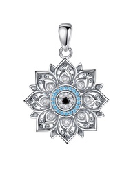 Eudora 925 Sterling Silver Lotus Evil Eye Necklace for Women Man Vintage Evil Eye Lotus Flower Penda