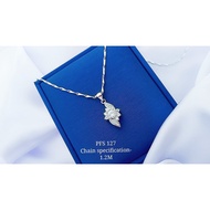 S925 Platinise' Silver "Pendent Necklace Set" (Set Rantai Leher+Loket) 925銀鍍鉑鑲鋯花卉鏈墜項鏈組 PFS-127