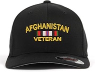 Afghanistan Veteran Embroidery Flexable Stretch hat Cap Black-LXL