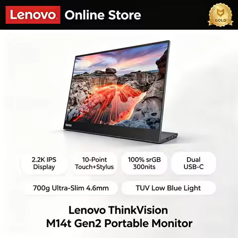 Lenovo ThinkVision M14t Gen2 14 Inch 2.2K IPS Portable Touchscreen Monitor 10-Point Touch Stylus 100