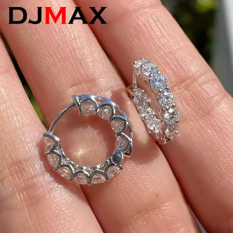 DJMAX Full Moissanite Diamond Earrings Hoop for Women Original 925 Sterling Silver Classic Lady's Mo
