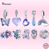 Bamoer 925 Sterling Silver Butterfly Charms Beads Purple Flower Rainbow Pendant Original DIY Bracelets Bangle Jewelry Gifts