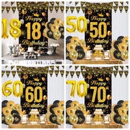 18/40/50/60/70/80/90th Happy Birthday Backdrop Black Gold Latex Balloon Birthday Decoration Set Birt
