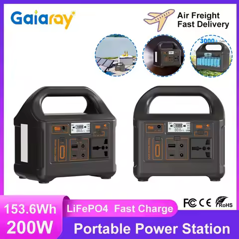 Gaiaray 200W Power Station 220V 110V Solar Generator Outdoor Portable Solar Power 153.6Wh LiFePo4 Ba