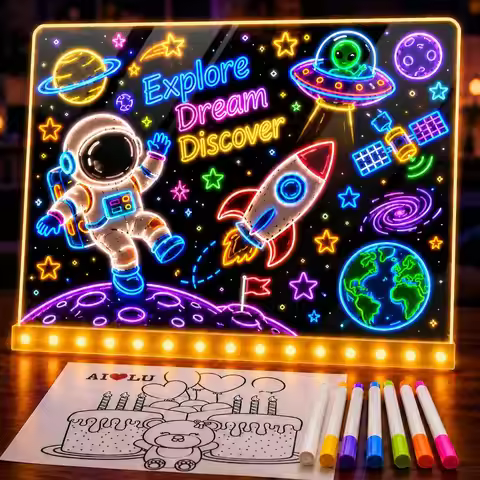 LED Drawing Board for Kids, ﻿LED Light up Acrylic Message Board, Erasable Acrylic Message Panel with
