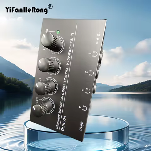 4 Channels Mini Stereo Headphone Amplifier HA400 Ultra-Compact Audio Amplifier Power Adapter EU Plug