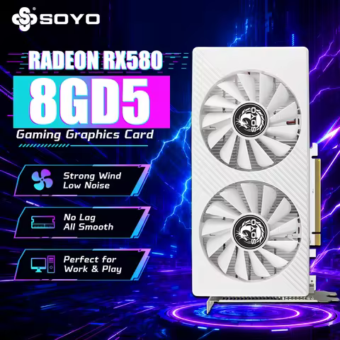 SOYO AMD Radeon RX580 8G DDR5 Graphics Card 6PIN 256bit Video Card HDMI+DP+DVI 2048sp 14NM PC Gaming