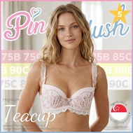 『Ship out 24h』Japanese Plus Size Wired Push Up Bra Teacup Flowers Embroidery Youthful Bow Thin Cup 大