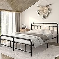 Debercu Cal-King-Size-Bed-Frame with-Headboard and Footboard - No Box Spring Need,Victorian Vintage Heavy Duty Metal Platform Mattress Foundation(Black)