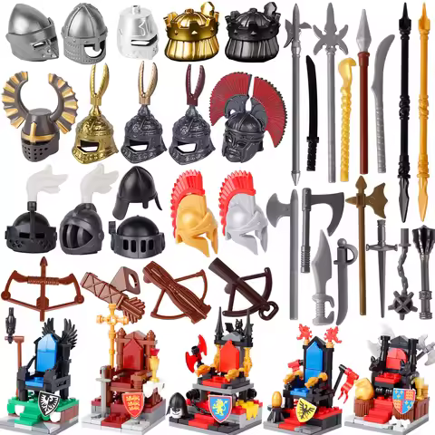 MOC Medieval Weapons Teutonic Knights Helmets Building Blocks Spear Bow Crown Crossbow Bricks Toys B