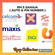 RM 5 ( AUTO RELOAD/PIN NUMBER ) - TOPUP Maxis / Digi / Celcom / Umobile / Tunetalk / Halo Telco / OneXOX / NJOI