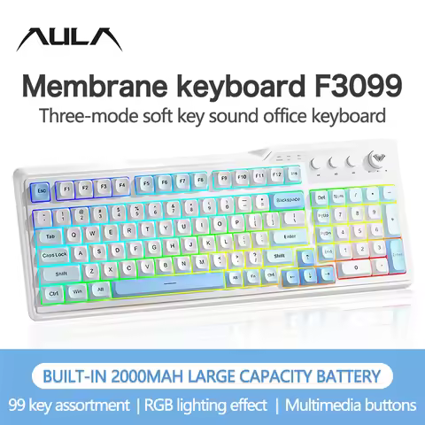 AULA F3099 Membrane Gaming Keyboard 99 Keys RGB Backlit Light Three-mode Wireless Keyboard Soft Key 