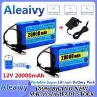 ALEAIVY Portable 20000mah 12V Battery Pack Lithium Rechargeable Battery Capacity 9‑12.6V Output 10A 