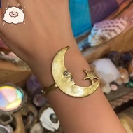 Star and Moon Pattern Open Bracelet, Moonand Star Cuff Bracelet, Moon and StarArm Cuff, Adjustable O