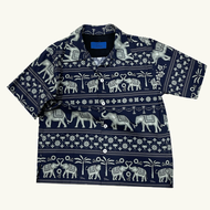 [Tohns] Journey in Thailand Hawaii Shirt  เสื้อเชิ้ตฮาวาย Color : Indigo เสื้อฮาวายพิมพ์ลาย Journey 