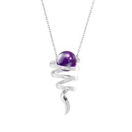 波浪形紫水晶項鍊 2月誕生石時尚吊墜 簡約925純銀抽象漩渦墜子