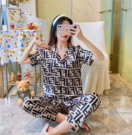 Korean High Quality Silk FF Short Sleeve Pajama Set Sleepwear For Women Pantulog