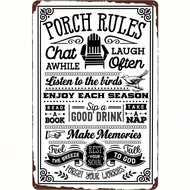 1pc 2D Flat Vintage Porch Rules Metal Sign - Rustic Outdoor Yard Decor, 30x20cm, Suitable For Bars, 