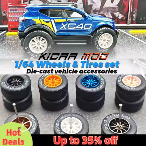 1/64 Model Car Wheels with Rubber All Terrain Tires CE28 Refitting Parts for Off-road Vehicle HotWhe
