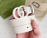 Gucci 400593 白色牛皮白色雙G扣皮帶(面寬3.0CM)