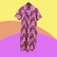 二手 古董訂製 紫色 刺繡 開衩 厚重 短袖 旗袍 CA404