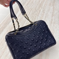 Tory Burch 深藍菱格紋皮革波士頓包