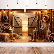 BlissYard Western Cowboy Backdrop Banner 71 x 43 inches Wild West Wooden House Barn Outdoor Decorati