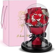 POEKLSYNM Glass Dome Rose Bouquet, Eternal Rose Gift for Ladies, Birthday Valentine's Day Mother's Day Christmas Home Decor Creative Gift (Red)