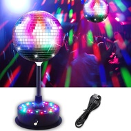 6 Inch Rotating Mirrors Disco Ball Light 5RPM-9RPM Adjustable Rotary Motor Base 24 RGB LED Mood Ligh