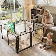 FXW Metal & Acrylic Indoor Dog Playpen, All-Acrylic Clear Heavy-Duty Design, 24” Height 8 Panels for