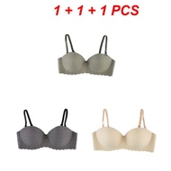 KUESICR 【BUY 2 TAKE 1】striped Grid Bra Sweet Girls Grid Candy Color Bralette Seamless Small Chest Pu