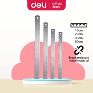 Deli Metric Metal Ruler Steel Scale Durable Precision Measuring Tool Pembaris (15cm/20cm/30cm/50cm)
