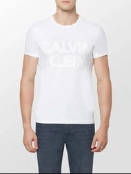 Calvin Klein男裝白色修身植絨字母印花圓領短袖針織上衣衫T恤CK men's white tee shirt A&amp;F Abercrombie &amp; Fitch Hollister HCO AEO