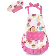 Kids Aprons for Cooking,Kids Chef Hat and Apron with Large Pocket for Baking Cupcake kids Apron for 
