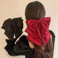 [SG SELLER] Korean Style Fashion Large Red Bow Knot Fabric Hair Clip Women Long Ribbon Butterfly Hai