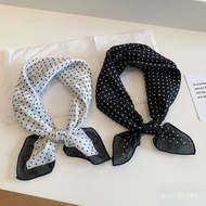 Literary Fresh Silk Scarf 65 Polka Dot Cotton Linen Small Square Female Spring Autumn Summer Fashion