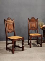 法國 高品質 厚實橡木 雕刻 球根椅腳 麥稈椅 餐椅（有一組六張） 書桌椅 古董椅ch0997【卡卡頌  歐洲古董】