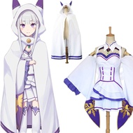 Emilia Dress Cosplay Sets Wig Women Costume Anime Party Halloween Cloak