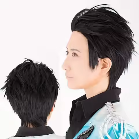 Anime YURI!!! on ICE Katsuki Yuri Short Black Slicked Back Heat Resistant Cosplay Costume Wig YURI!!