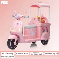 Kids Electric Ice Cream Scooter 3 Wheel Ride On Toy Rechargeable Motor Bike with LED Headlight Music