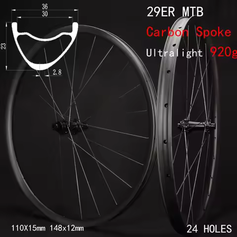 920g Ultralight 29er MTB Carbon Spokes Wheels Full Carbon Wheelset 24H 36mm Width Tubeless XC Ratche