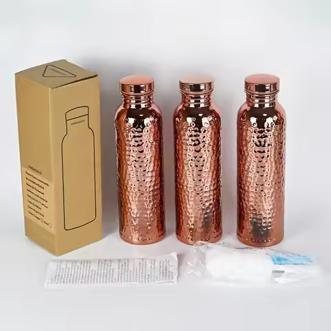 800ML Electroplated Copper Water Bottle​ ​One-Click Open Lid​ Stainless Steel ​Hammer Pattern Bottle