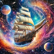 ALEXMACLIST14x14 inch Space Voyager Galaxy Ship Diamond Art Kit - Fantasy Celestial Sailing Boat In 